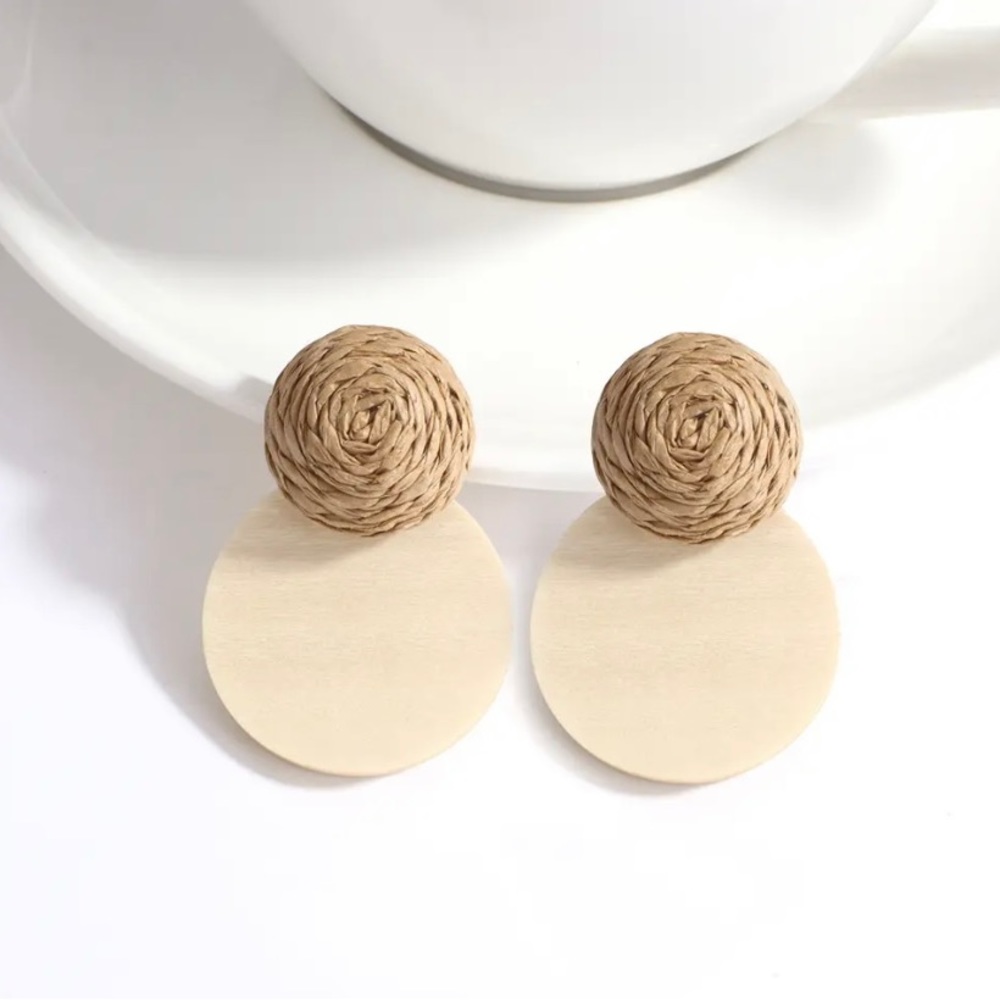 Basket Weaved Wooden Boho Earrings